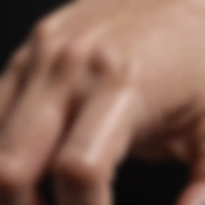 Close-up of a sticky primer texture on a hand