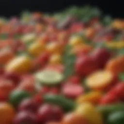 Colorful array of fresh fruits and vegetables sourced from local farms.
