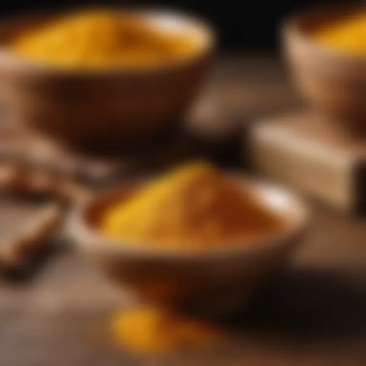 Golden turmeric powder in a wooden bowl