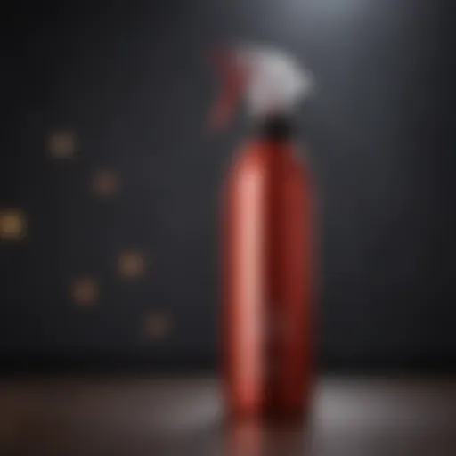 A vibrant bottle of heat protection spray with a sleek design.