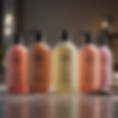 A variety of shampoo bottles showcasing different ingredients and benefits.