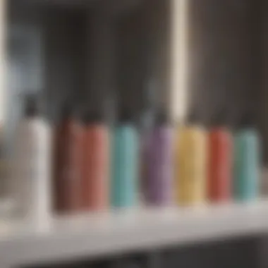 Different types of pre-wash conditioners displayed on a vanity