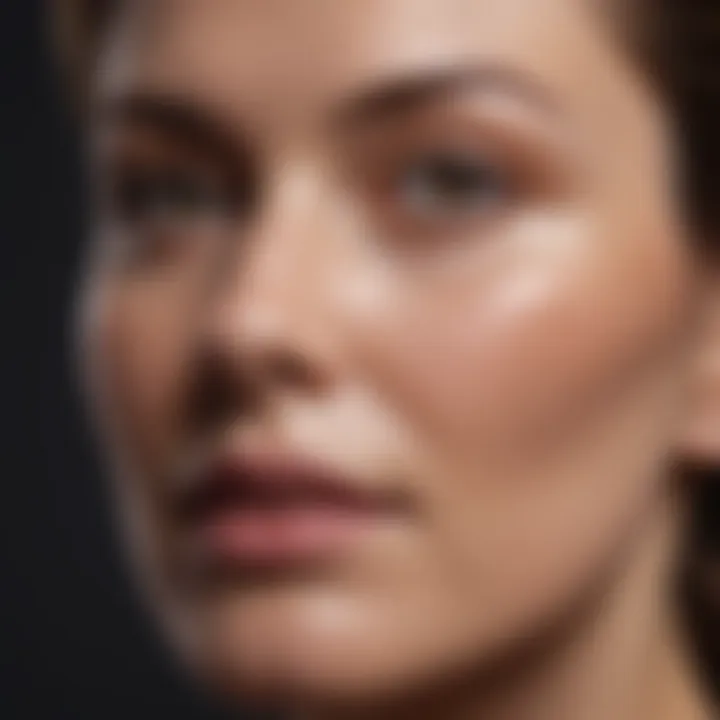 Close-up of a model with flawless mature skin applying foundation