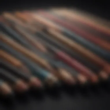 Various types of eyeliner pencils lined up