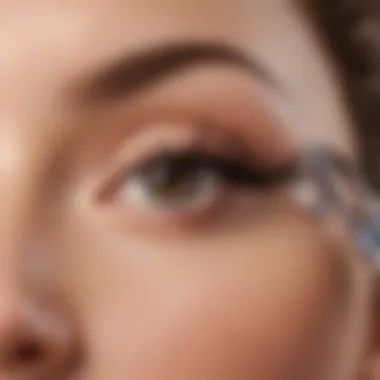 Close-up of the Ulta Tarte eyelash curler in action, highlighting its curl-enhancing capabilities.