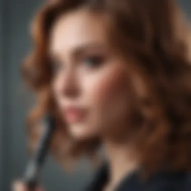 Close-up of a heated curling wand in action