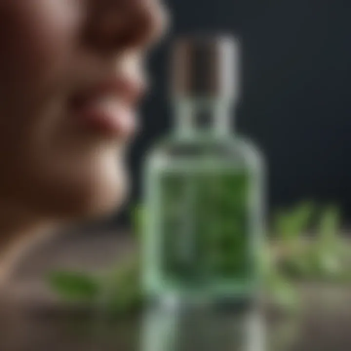 Bottle of mouthwash with natural herbal extracts