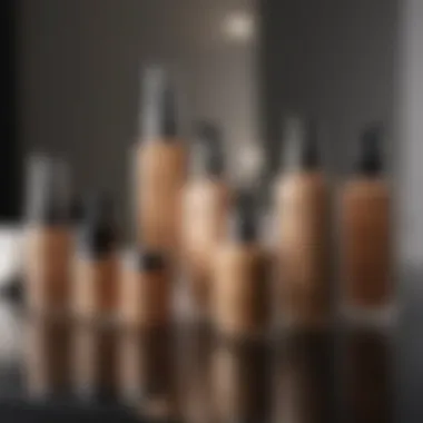 Variety of body foundation products on a vanity