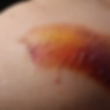 The Color Spectrum of Bruising Close-up of a bruise on skin showing varying shades of color