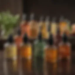 Illustration of various hair oils in small containers
