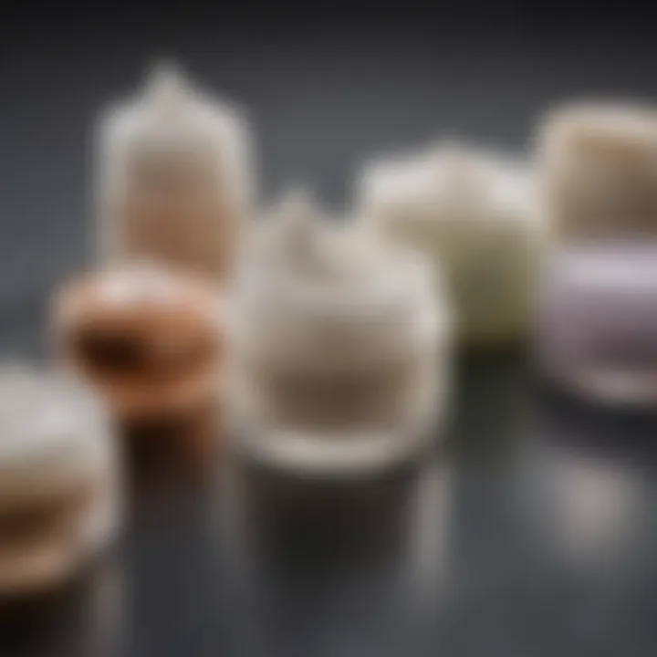 A close-up of various moisturizing creams showcasing their textures.