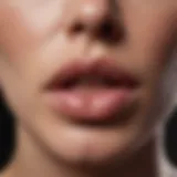 Close-up of swollen lips after filler procedure