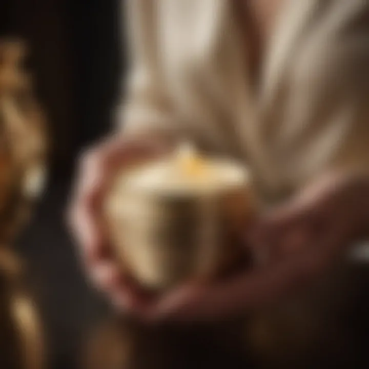 An elegant hand holding a golden jar of luxurious night cream