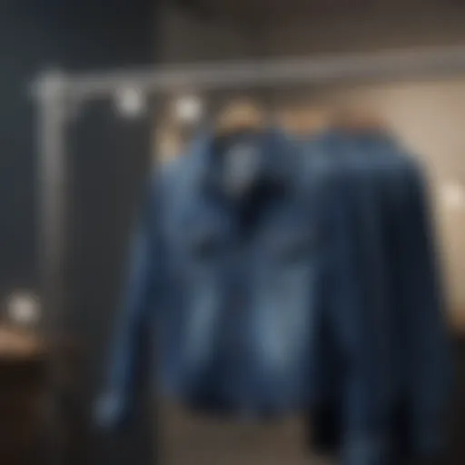 Denim shirt draped on a hanger