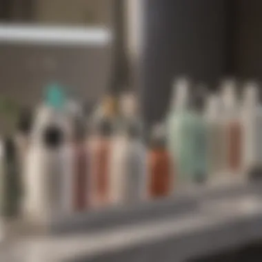 An array of different exfoliating products on a vanity.