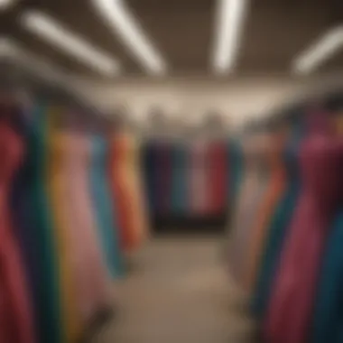 Rack of colorful dresses at a thrift store