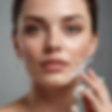Elegance in Application of Skin Firming Face Lotion Woman applying skin firming face lotion with delicate floral background
