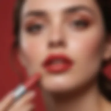 Elegant Woman Applying Glossier Ember Lipstick